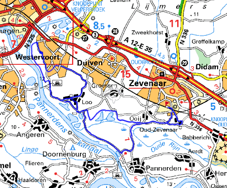 route fietstocht Rijnwaarden - Noord